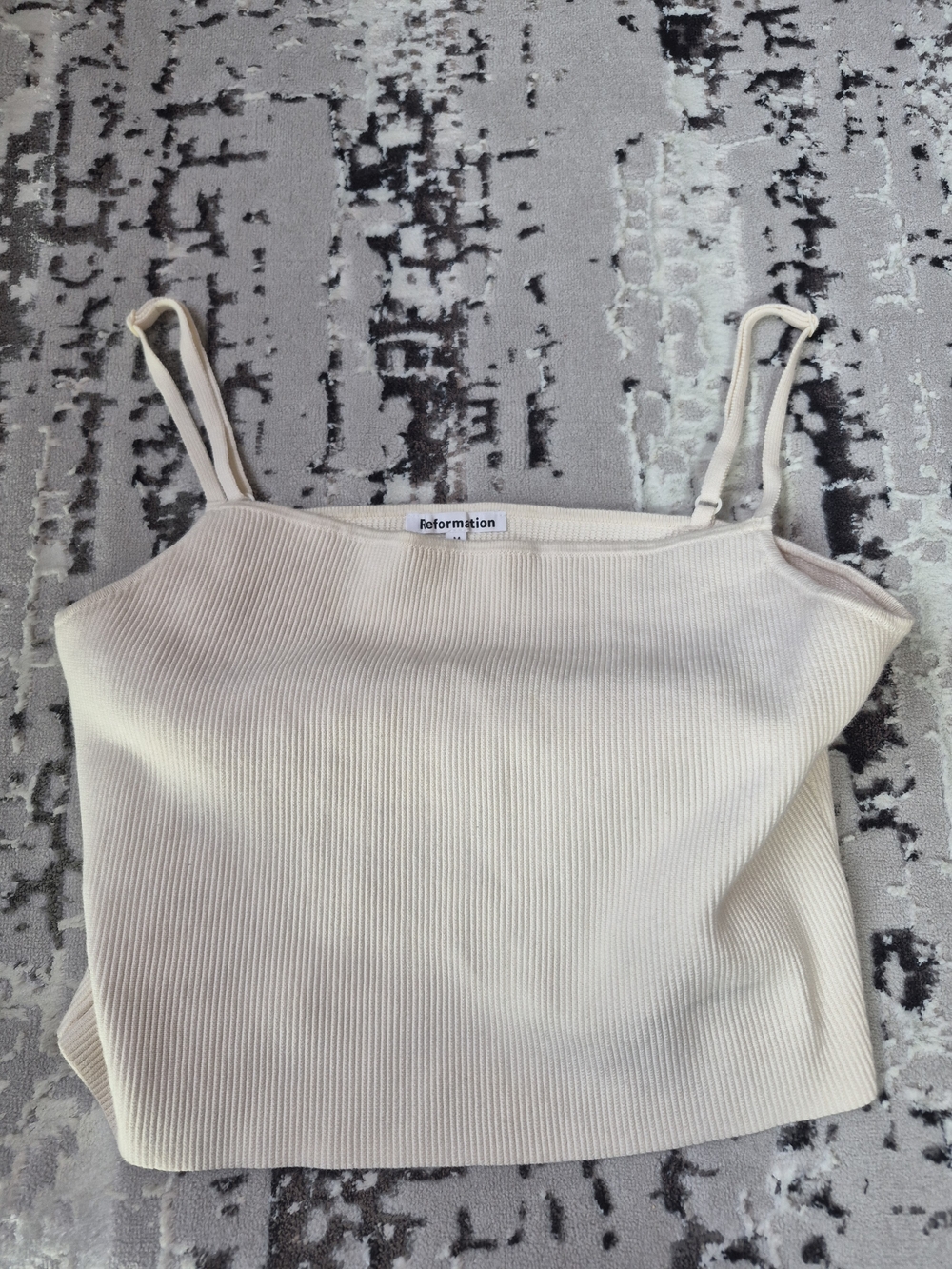 REFORMATION cream ribbed square-neck top Eli RibbED SWEATER TANG M